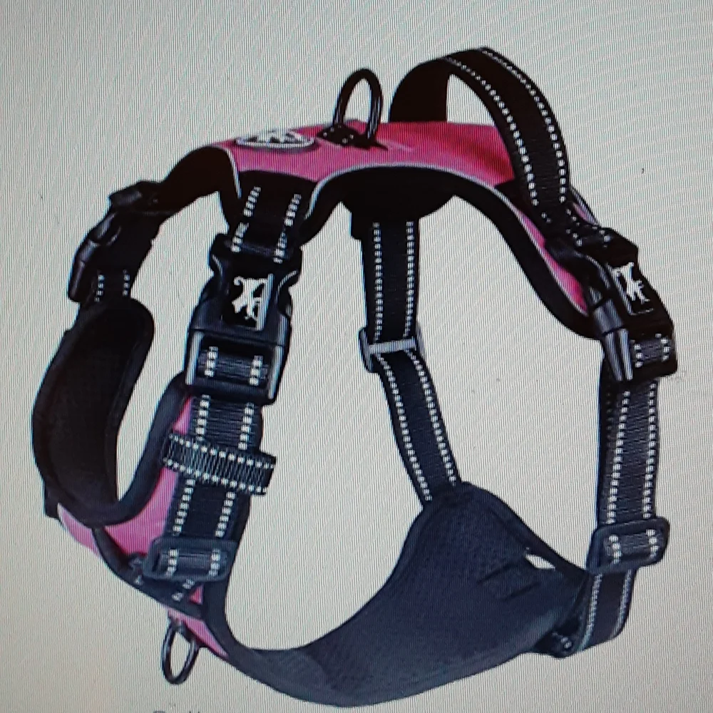 Poypet pink & black dog harness 4 buckles No pull refective washable Medium NEW…